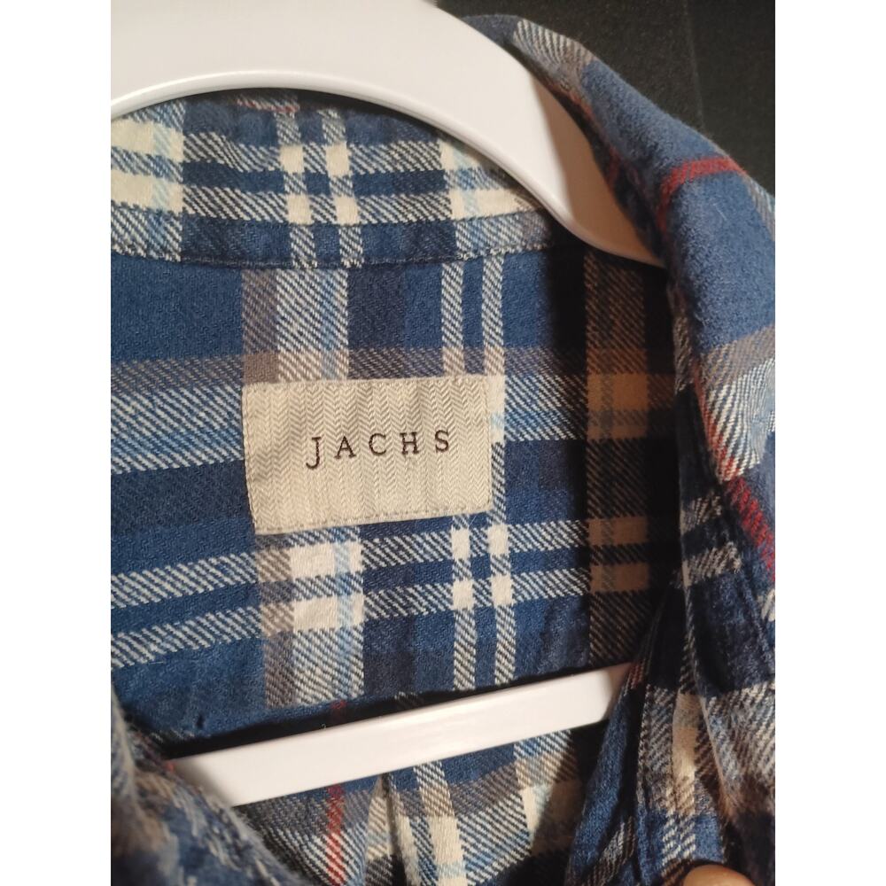 Jachs Men’s XLT Flannel Shirt Blue Plaid Heavy Knit Cotton Long Sleeve Casual - Picture 2 of 5